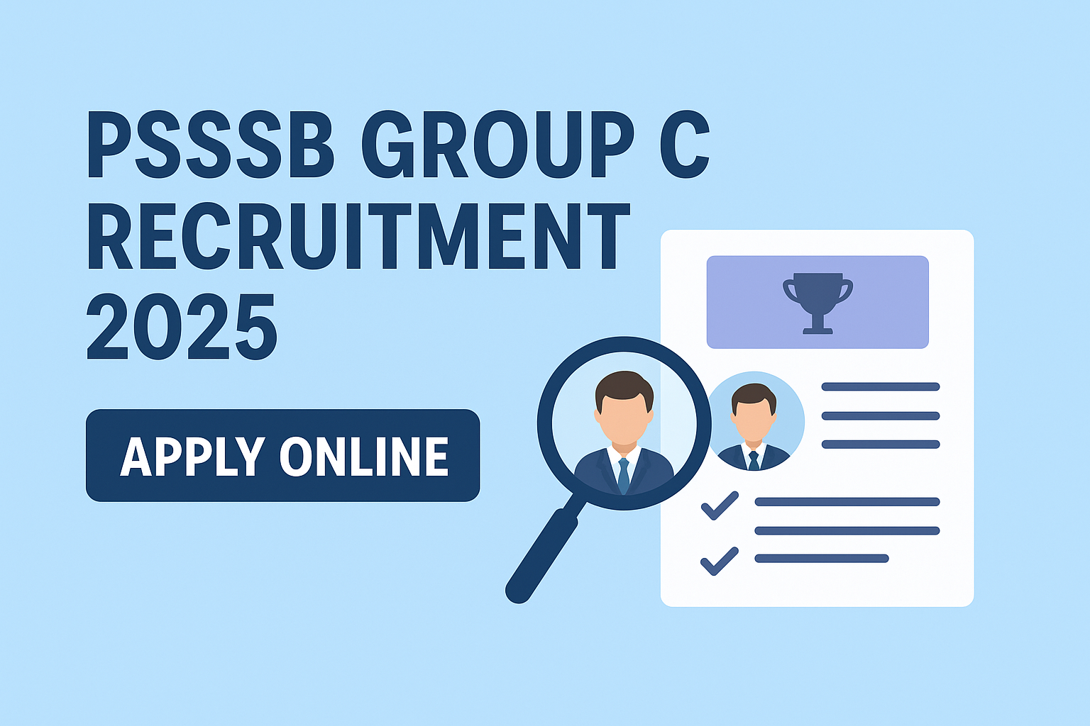 PSSSB Group C Recruitment 2025 professional banner showing Apply Online, Eligibility, Exam Pattern, and important exam details in a modern government-style design.