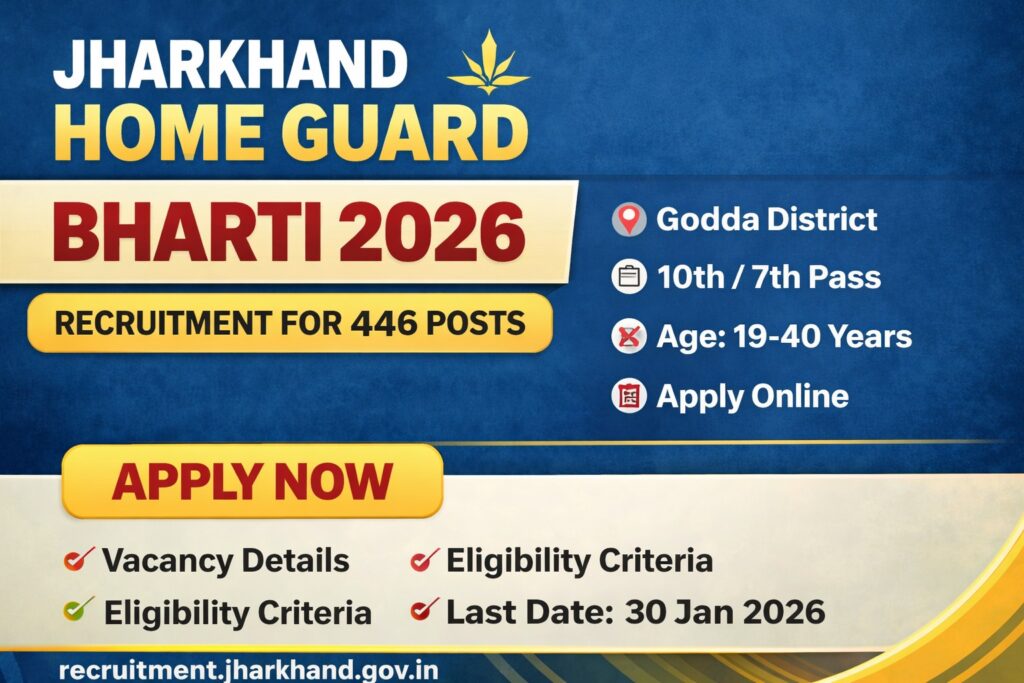 Jharkhand Home Guard bharti 2026 notification for 446 posts in Godda district.