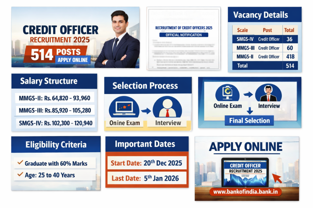 Bank of India Credit Officer Recruitment 2025 apply online for 514 posts.