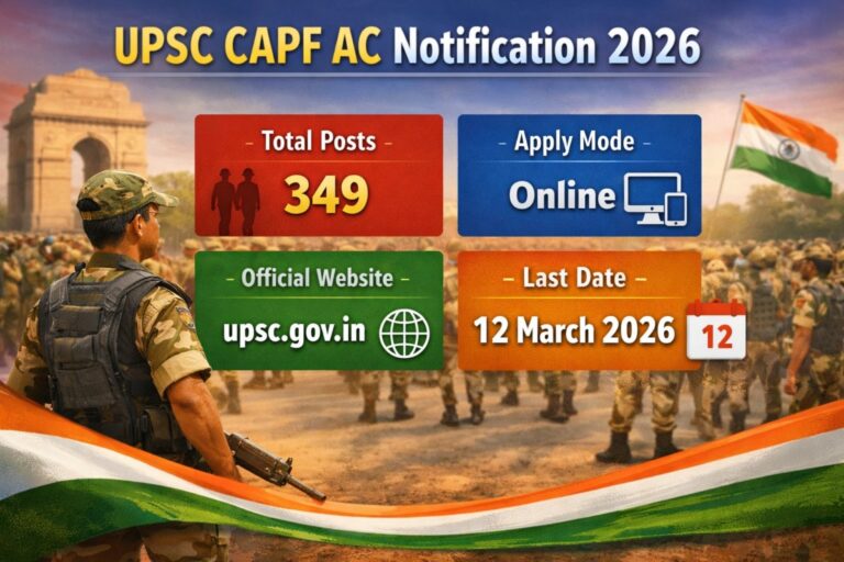 UPSC CAPF AC Notification 2026 total posts, apply mode, official website and last date details