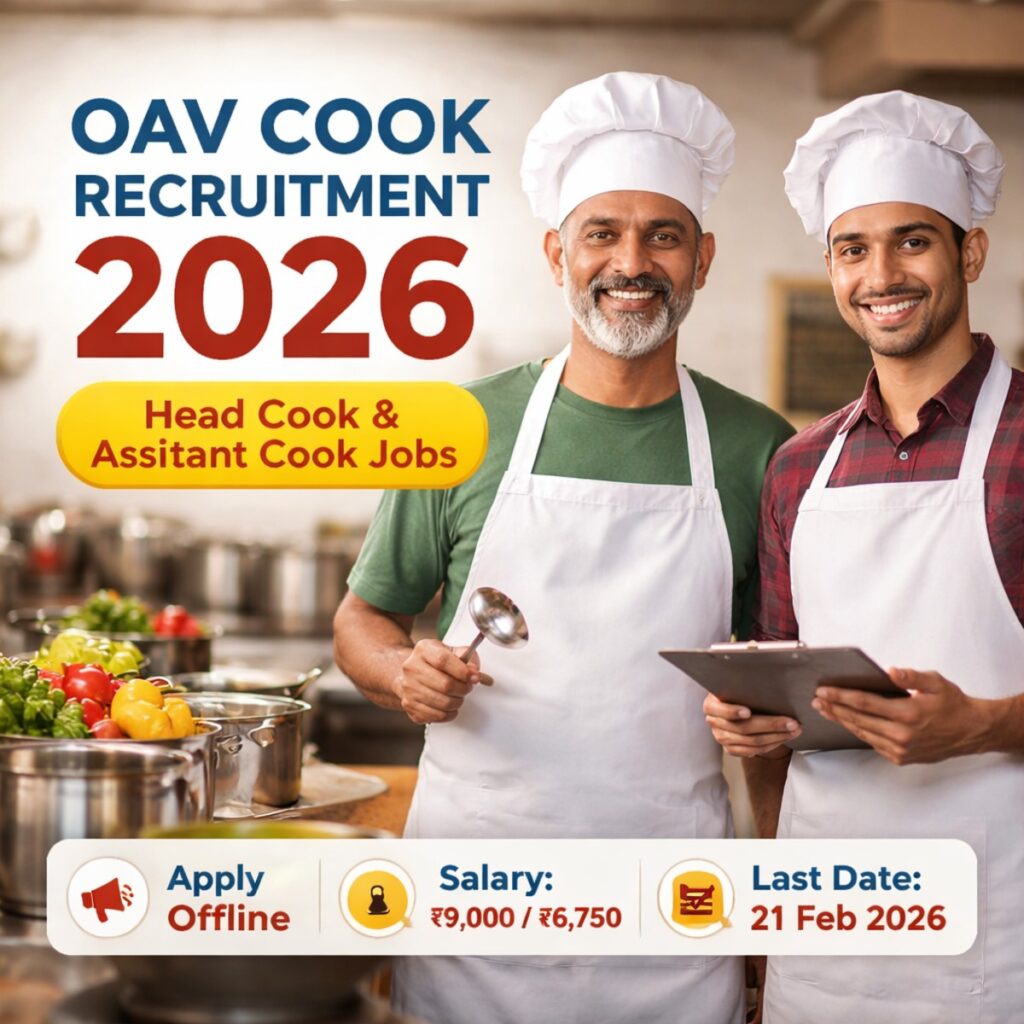 OAV Cook Recruitment 2026 banner for Head Cook and Assistant Cook jobs at Odisha Adarsha Vidyalaya Banspal