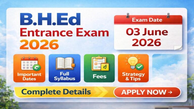 B.H.Ed Entrance Exam 2026 banner with exam date 03 June, syllabus, fees and preparation strategy details