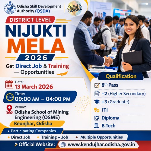 Keonjhar District Level Nijukti Mela 2026 job fair at OSME Keonjhar