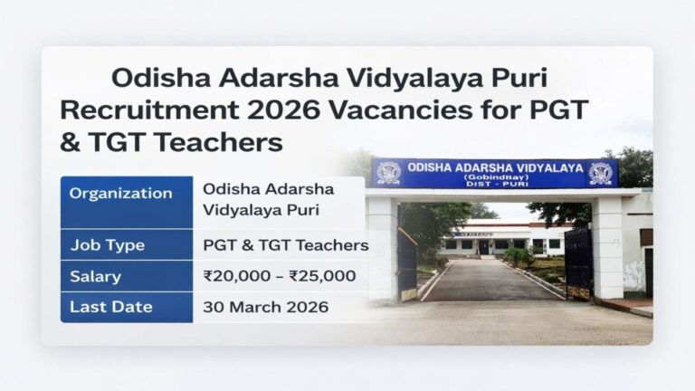 OAV Puri Recruitment 2026 PGT TGT Teacher Vacancy