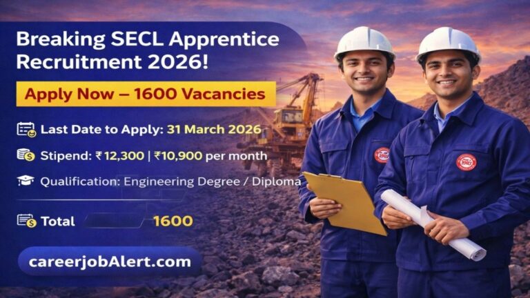 SECL Apprentice Recruitment 2026 notification for 1600 Graduate and Technician Apprentice posts apply online before 31 March