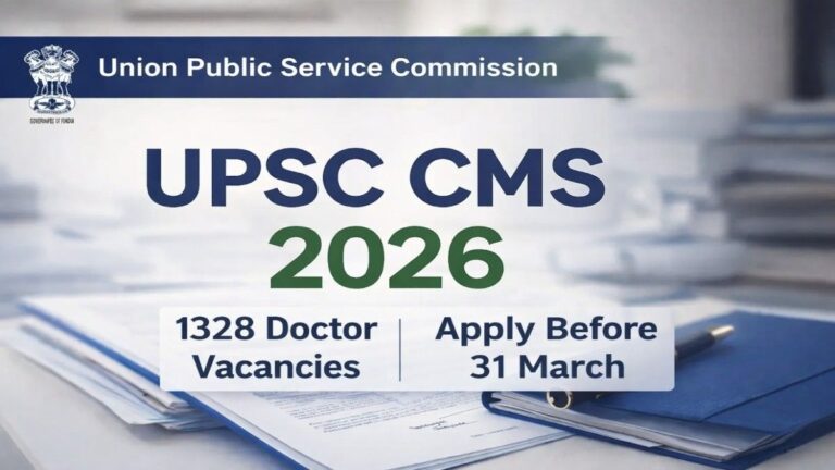 UPSC CMS Recruitment 2026 1328 Doctor Vacancy Last Date 31 March