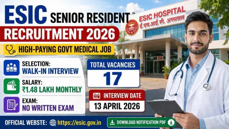 ESIC Senior Resident Recruitment 2026 walk in interview salary 148669 medical job vacancy