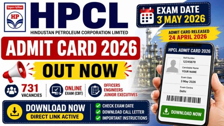 HPCL Admit Card 2026 download link, exam date 3 May, HPCL hall ticket released online CBT exam