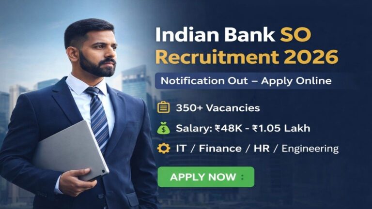 Indian Bank SO Recruitment 2026 apply online 350 vacancies salary 1 lakh specialist officer notification
