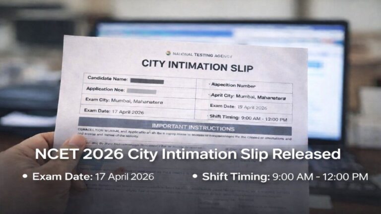 NCET 2026 City Intimation Slip released check exam date city details and shift timing online