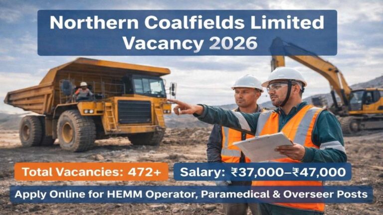 Northern Coalfields Limited Vacancy 2026 notification for 577 posts including HEMM Operator, Paramedical and Overseer jobs with salary up to ₹47000 at NCL mining site