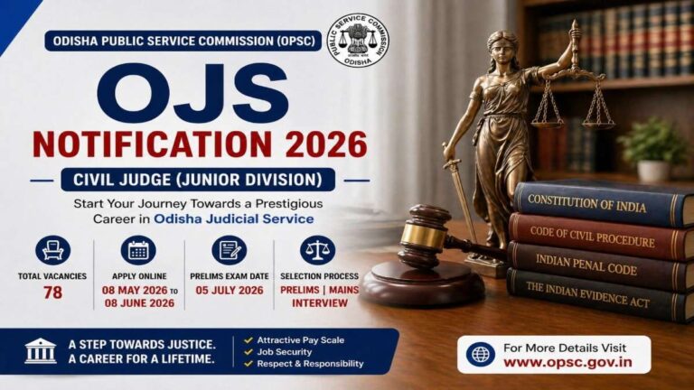 OJS Notification 2026 Civil Judge Junior Division Odisha Judicial Service exam details apply online vacancy 78