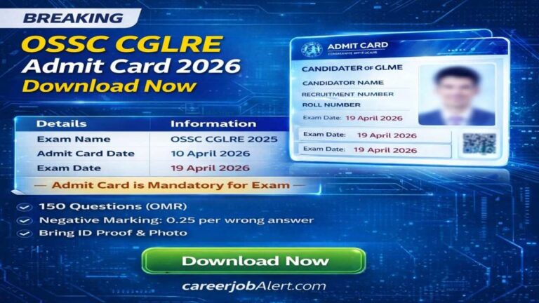 OSSC CGLRE Admit Card 2026 download link exam date 19 April hall ticket details