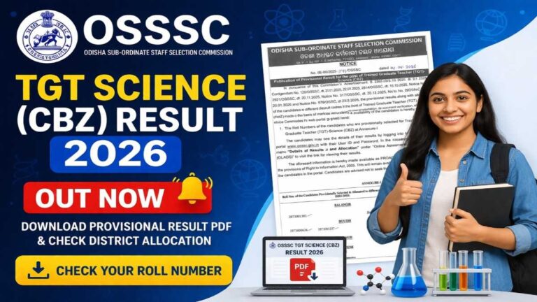 OSSSC TGT Science CBZ Result 2026 PDF download and district allocation list check online