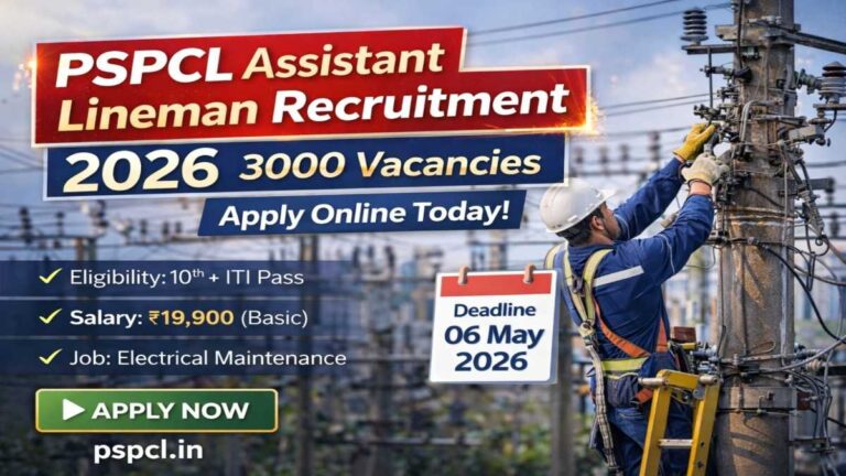 PSPCL Assistant Lineman Recruitment 2026 3000 posts apply online salary 19900 exam details