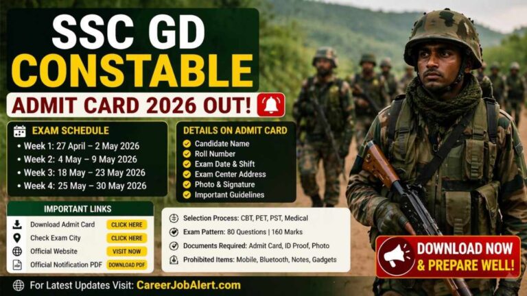 SSC GD Constable Admit Card 2026 Out download link exam date city slip details