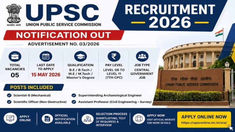 UPSC Recruitment 2026 Notification for Scientist B and Assistant Professor Posts Apply Online