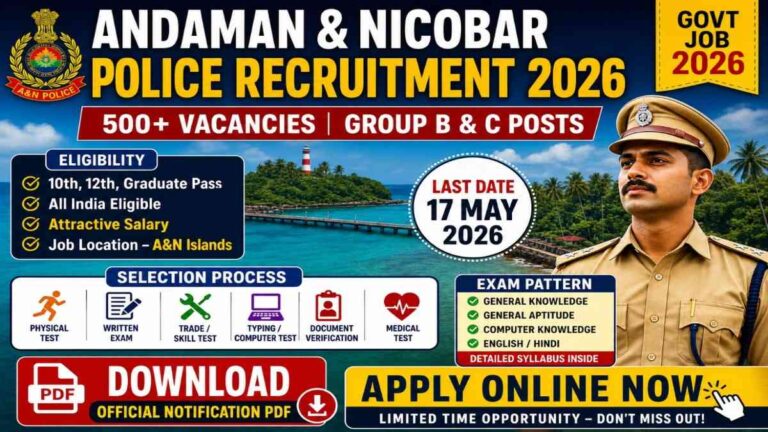 Andaman Nicobar Police Recruitment 2026 apply online 500 vacancy notification PDF