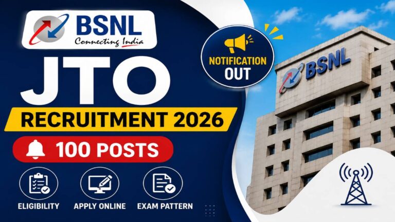 BSNL JTO Recruitment 2026 notification featured image for 100 Junior Telecom Officer vacancies
