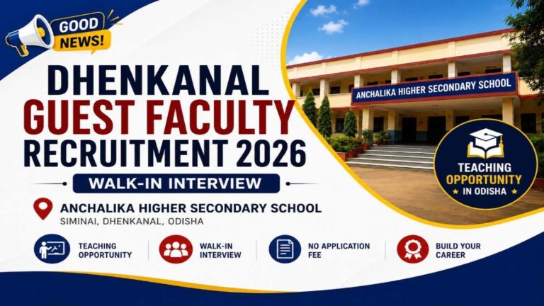 Dhenkanal Guest Faculty Recruitment 2026 feature image for Anchalika Higher Secondary School walk-in interview notification in Odisha