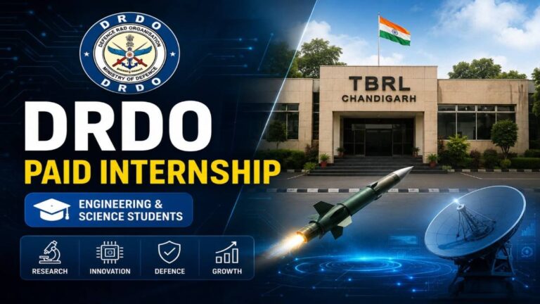 DRDO TBRL Paid Internship 2026 notification banner for Engineering and Science students