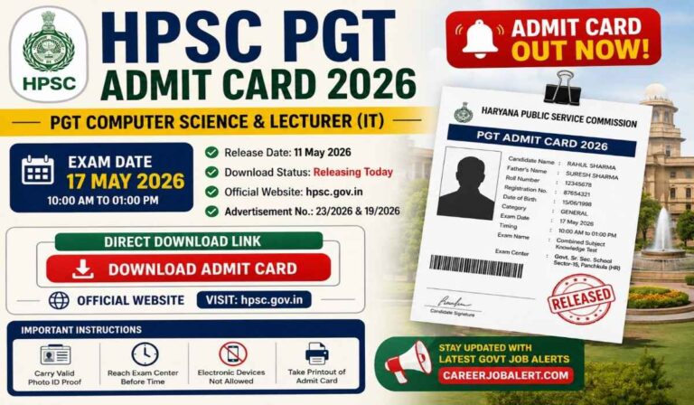 HPSC PGT Admit Card 2026 download link for Haryana PGT Exam available at hpsc.gov.in