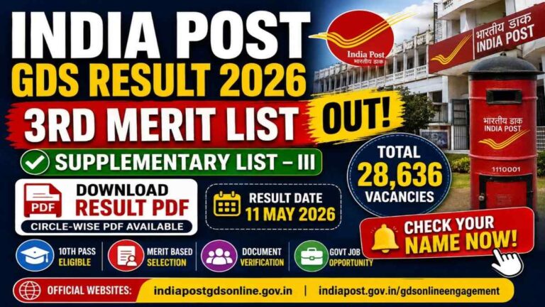 India Post GDS 3rd Merit List 2026 out download supplementary result PDF for BPM ABPM and Dak Sevak posts