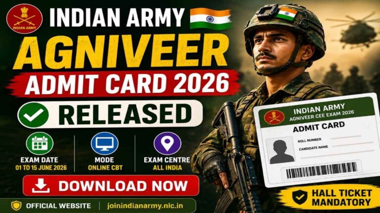 Indian Army Agniveer Admit Card 2026 Released Download Hall Ticket Online