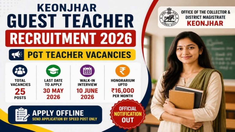 Keonjhar Guest Teacher Recruitment 2026 notification for PGT teacher vacancies in Odisha