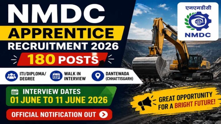 NMDC Apprentice Recruitment 2026 walk in interview for 180 ITI Diploma and Graduate Apprentice posts