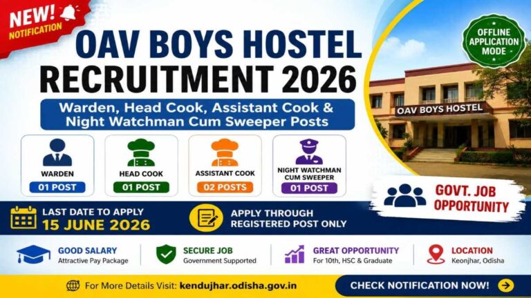 OAV Boys Hostel Recruitment 2026 notification for Warden, Head Cook, Assistant Cook and Night Watchman posts in Odisha