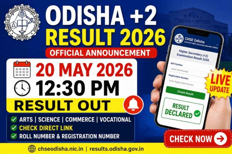 Odisha +2 Result 2026 declared on 20 May at 12:30 PM CHSE Odisha official result update