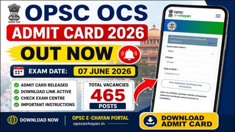 OPSC OCS Admit Card 2026 download link activated for Odisha Civil Services prelims exam