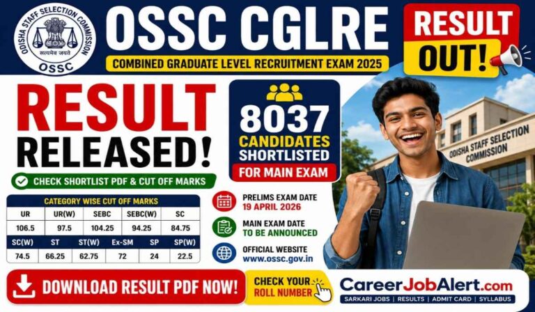 OSSC CGLRE Result 2025 PDF released for main written exam shortlisted candidates
