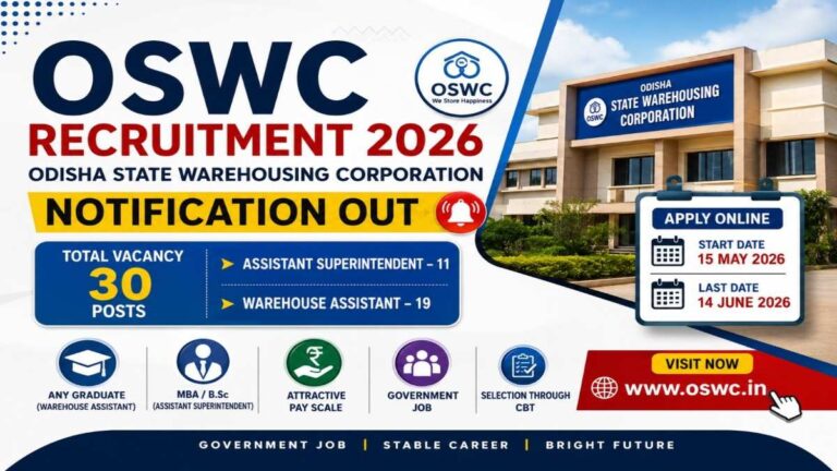 OSWC Recruitment 2026 Notification Out for Assistant Superintendent and Warehouse Assistant Posts