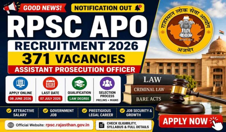 RPSC APO Recruitment 2026 notification for 371 Assistant Prosecution Officer vacancies.
