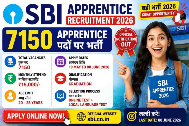 SBI Apprentice Recruitment 2026 notification for 7150 apprentice vacancies apply online latest banking job update