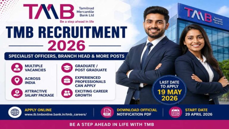 TMB Recruitment 2026 Specialist Officer Branch Head notification apply online Tamilnad Mercantile Bank jobs