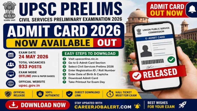 UPSC Prelims Admit Card 2026 released for Civil Services Preliminary Examination download link active at UPSC official website