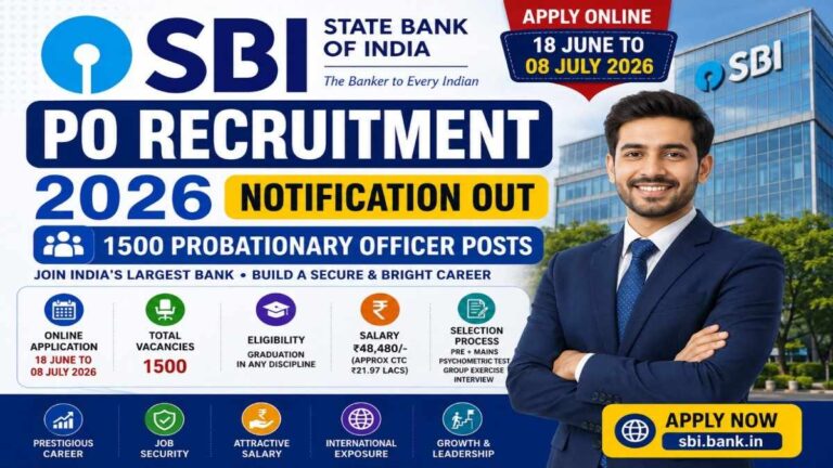 SBI PO Recruitment 2026 Notification for 1500 Probationary Officer Posts Apply Online