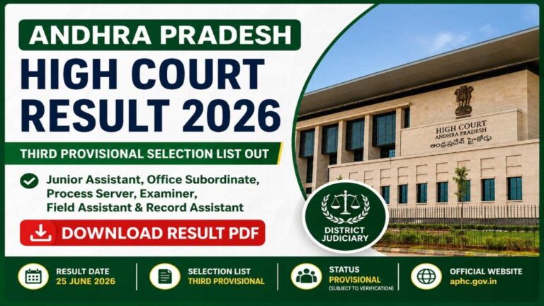 Andhra Pradesh High Court Result 2026 Third Provisional Selection List PDF Download for Junior Assistant, Office Subordinate, Process Server, Examiner, Field Assistant and Record Assistant