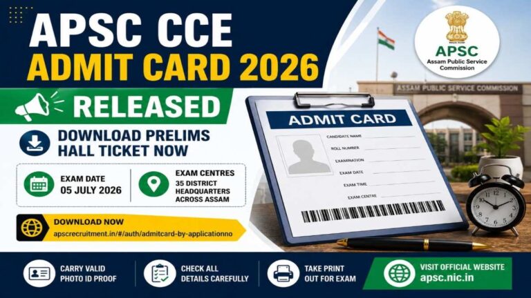 APSC CCE Admit Card 2026 released download prelims hall ticket exam date 05 July 2026