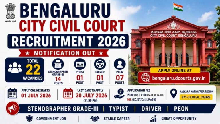 Bengaluru City Civil Court Recruitment 2026 Notification for Stenographer, Typist, Driver, Process Server and Peon Posts
