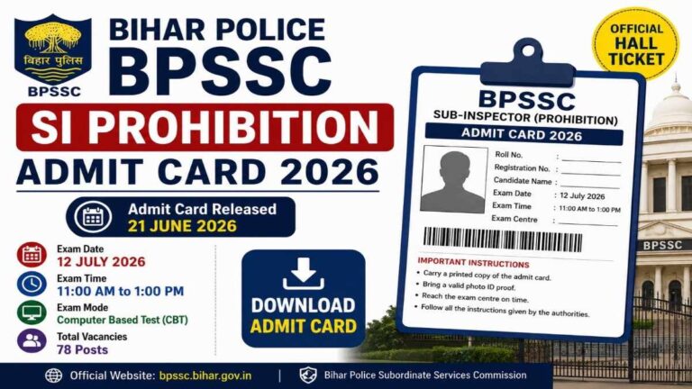 Bihar Police BPSSC SI Prohibition Admit Card 2026 Download Hall Ticket for Prelims Exam