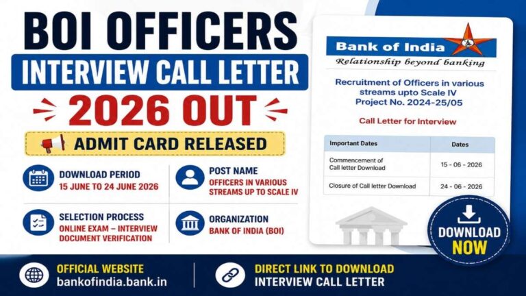 BOI Officers Interview Call Letter 2026 Download Admit Card for Scale IV Officers
