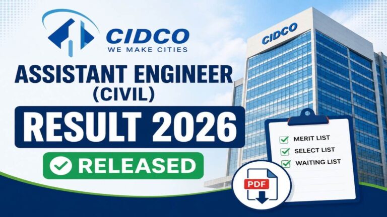 CIDCO Assistant Engineer Result 2026 merit list selection list waiting list PDF released