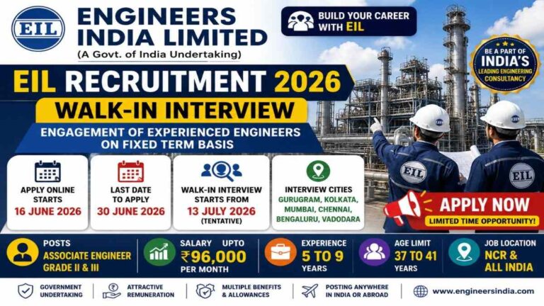 EIL Recruitment 2026 notification for Associate Engineer Grade II and Grade III posts through walk-in interview process