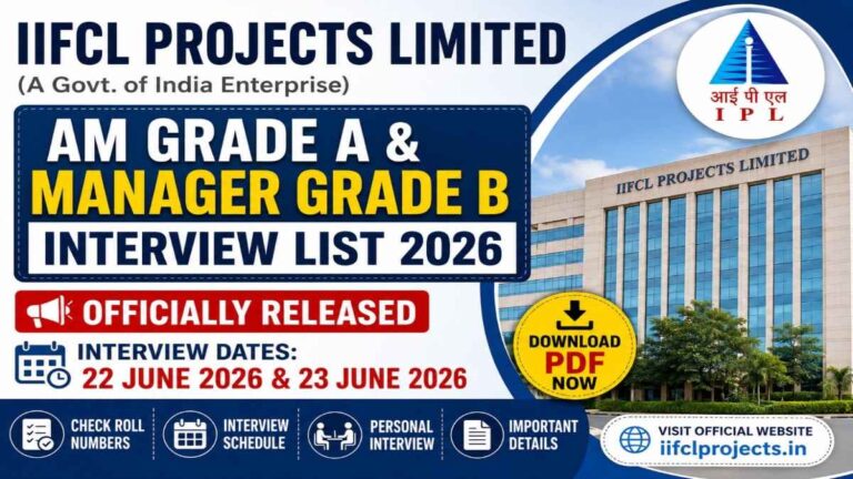 IIFCL Projects Interview List 2026 Assistant Manager Grade A Manager Grade B interview schedule PDF released
