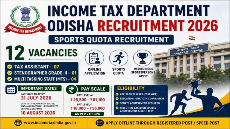 Income Tax Department Odisha Recruitment 2026 Notification for Tax Assistant MTS and Stenographer Posts