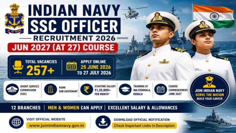 Indian Navy SSC Officer Recruitment 2026 Notification for 257 SSC Officer Vacancies